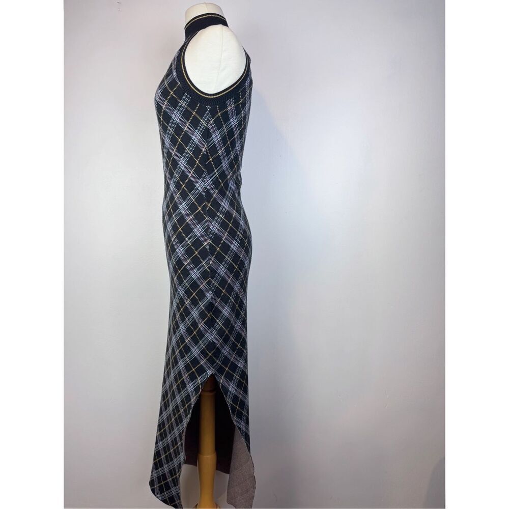 Free People Sz M Saylor Sleeveless Midi Dress Plaid Bodycon Black High Neck - Picture 3 of 13
